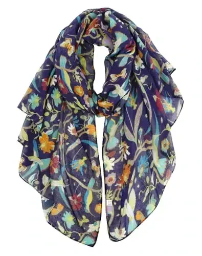 GERINLY Scarfs for Women Lightweight Floral Birds Print Cotton Scarves and Wraps for Summer Shawl - 3