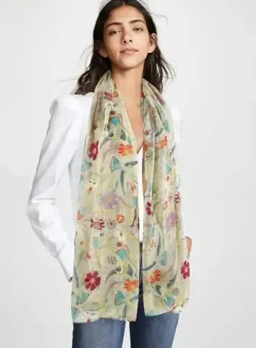 GERINLY Scarfs for Women Lightweight Floral Birds Print Cotton Scarves and Wraps for Summer Shawl - 1
