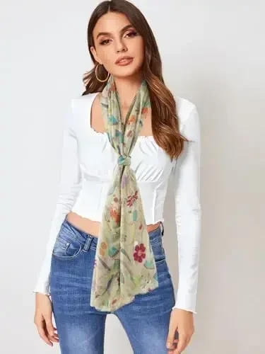 GERINLY Scarfs for Women Lightweight Floral Birds Print Cotton Scarves and Wraps for Summer Shawl - MODAZONE (1)