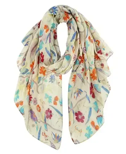 GERINLY Scarfs for Women Lightweight Floral Birds Print Cotton Scarves and Wraps for Summer Shawl - 3