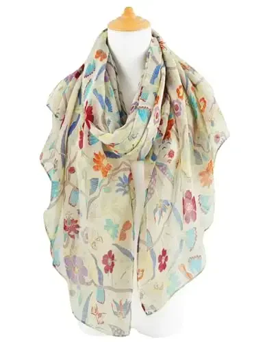 GERINLY Scarfs for Women Lightweight Floral Birds Print Cotton Scarves and Wraps for Summer Shawl - 4