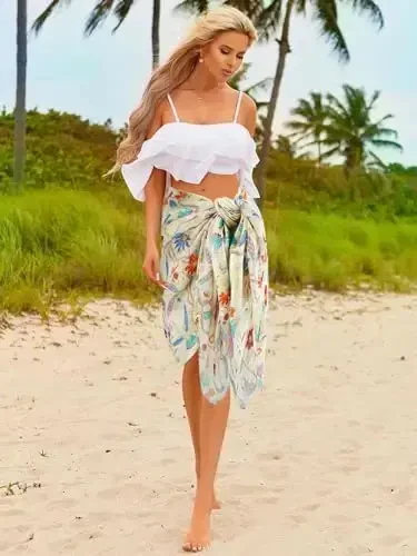 GERINLY Scarfs for Women Lightweight Floral Birds Print Cotton Scarves and Wraps for Summer Shawl - 6