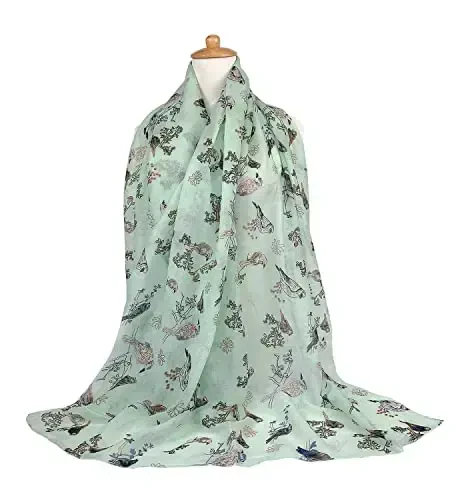 GERINLY Scarfs for Women Lightweight Floral Birds Print Cotton Scarves and Wraps for Summer Shawl - 6