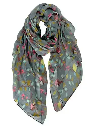 GERINLY Scarfs for Women Lightweight Floral Birds Print Cotton Scarves and Wraps for Summer Shawl - 2