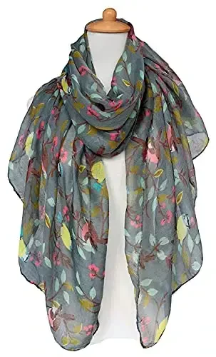 GERINLY Scarfs for Women Lightweight Floral Birds Print Cotton Scarves and Wraps for Summer Shawl - 3
