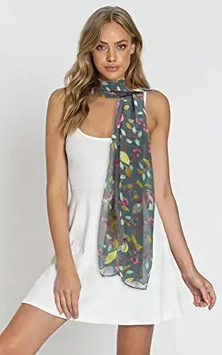 GERINLY Scarfs for Women Lightweight Floral Birds Print Cotton Scarves and Wraps for Summer Shawl - 4