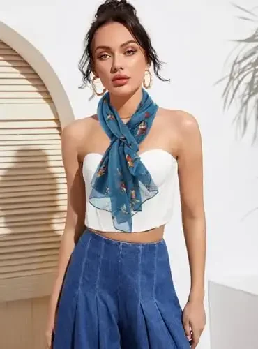 GERINLY Scarfs for Women Lightweight Floral Birds Print Cotton Scarves and Wraps for Summer Shawl - 5