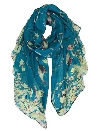 GERINLY Scarfs for Women Lightweight Floral Birds Print Cotton Scarves and Wraps for Summer Shawl - 2