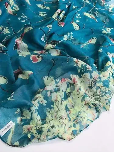 GERINLY Scarfs for Women Lightweight Floral Birds Print Cotton Scarves and Wraps for Summer Shawl - 6
