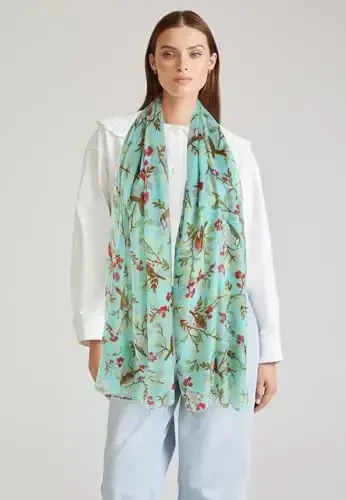 GERINLY Scarfs for Women Lightweight Floral Birds Print Cotton Scarves and Wraps for Summer Shawl - 1