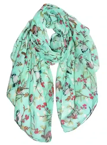 GERINLY Scarfs for Women Lightweight Floral Birds Print Cotton Scarves and Wraps for Summer Shawl - 3