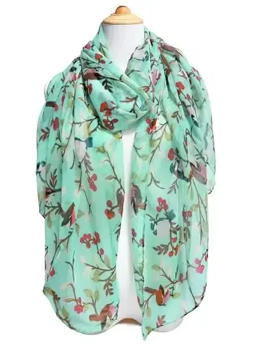 GERINLY Scarfs for Women Lightweight Floral Birds Print Cotton Scarves and Wraps for Summer Shawl - 4