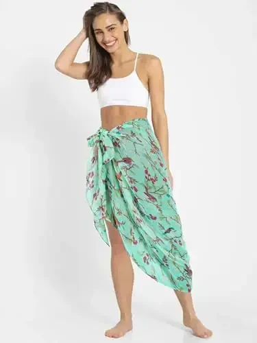 GERINLY Scarfs for Women Lightweight Floral Birds Print Cotton Scarves and Wraps for Summer Shawl - 6