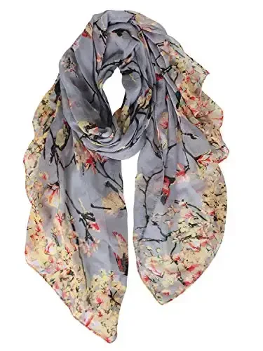 GERINLY Scarfs for Women Lightweight Floral Birds Print Cotton Scarves and Wraps for Summer Shawl - 3