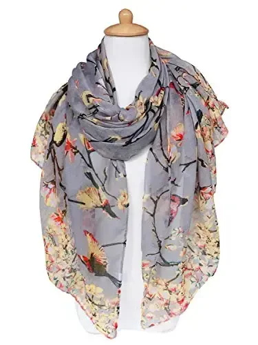 GERINLY Scarfs for Women Lightweight Floral Birds Print Cotton Scarves and Wraps for Summer Shawl - 4