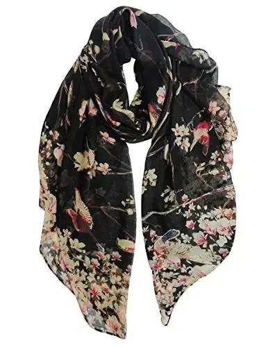 GERINLY Scarfs for Women Lightweight Floral Birds Print Cotton Scarves and Wraps for Summer Shawl - 3