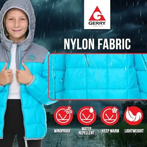 Gerry Packable Puffer Jackets for Girls and Boys, Hooded Girls and Boys Winter Coat - 6