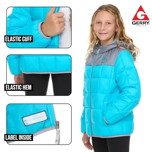 Gerry Packable Puffer Jackets for Girls and Boys, Hooded Girls and Boys Winter Coat - 6