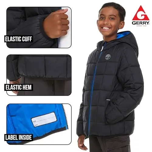 Gerry Packable Puffer Jackets for Girls and Boys, Hooded Girls and Boys Winter Coat - 5