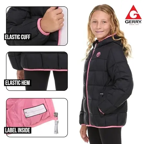 Gerry Packable Puffer Jackets for Girls and Boys, Hooded Girls and Boys Winter Coat - 5