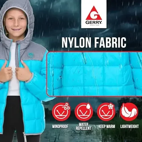 Gerry Packable Qizlar va o'g'il bolalar uchun Puffer Kurtkalar, Kapüşonlu Qizlar va O'g'il bolalar Qishki Palto - 6