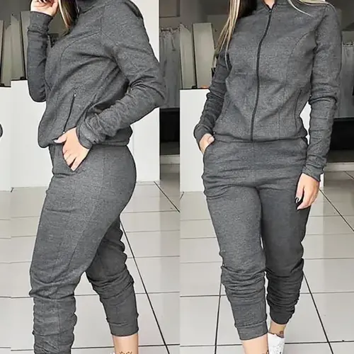 GERsome Women's Casual 2 Piece Tracksuit Outfits Long Sleeve Zip Up Sweatshirt Jogger Pants Sweatsuits Set - 1