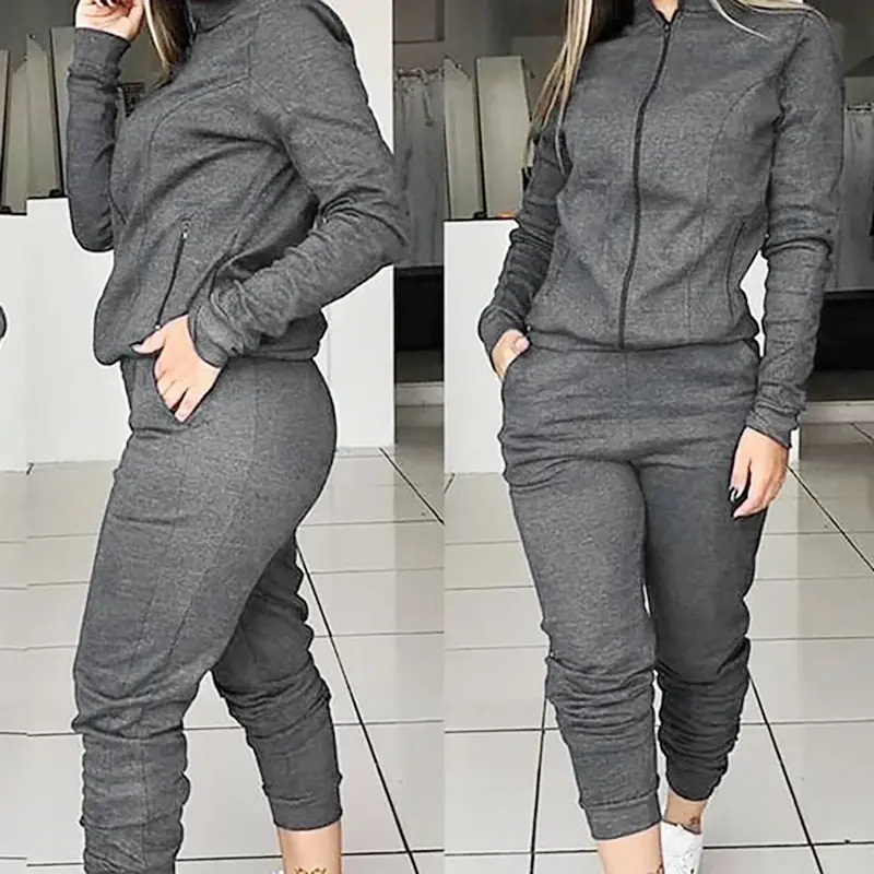 GERsome Women's Casual 2 Piece Tracksuit Outfits Long Sleeve Zip Up Sweatshirt Jogger Pants Sweatsuits Set - 1