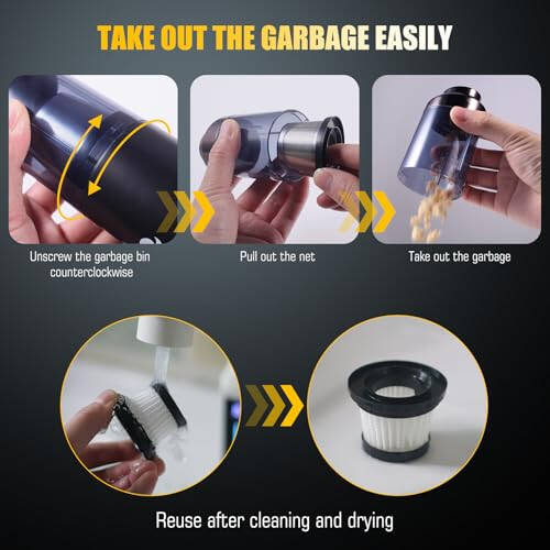 Handheld Car Vacuum Portable Cordless - Mini, Portable | Dual Suction (7500pa & 12000pa) | 4-in-1 Vacuum Cleaner, Blower, Inflator, Deflator & Air Duster for Car, Home, Kitchen, Pet Hair, Office Use - 5