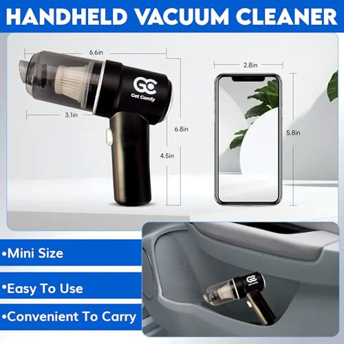 Get Comfy Handheld Car Vacuum Cleaner Cordless - High Power Mini Portable Wireless Car Vacuum Cleaner & Blower - Rechargeable and Powerful Suction with Charging Dock & Carry Bag - 14