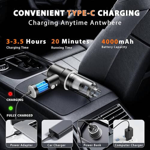 Get Comfy Handheld Car Vacuum Cleaner Cordless - High Power Mini Portable Wireless Car Vacuum Cleaner & Blower - Rechargeable and Powerful Suction with Charging Dock & Carry Bag - 4