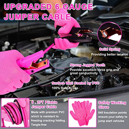 GETLMUL Pink Car Emergency Kit, Premium Roadside Emergency Car Accessories Kit with Jumper Cables, Flashlight, Shovel, Screwdriver Set, etc Car Accessories for Women - 2