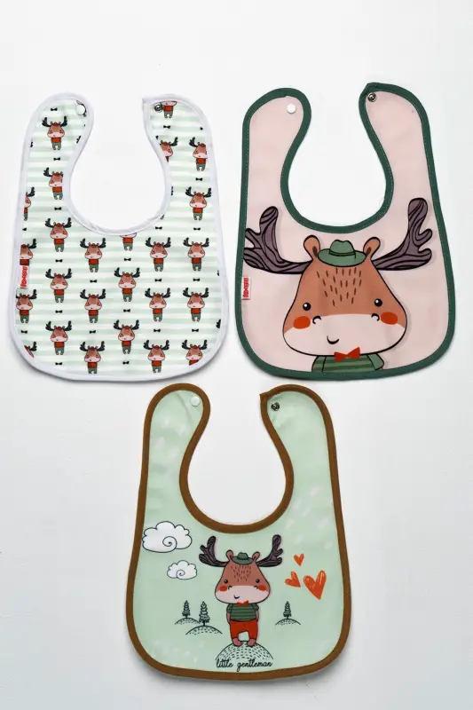 Geyik Temalı Kare 3 Parça Microfiber Mama Önlüğü Kendi Kutusunda (su Geçirmez) Çıtçıtlı - 2