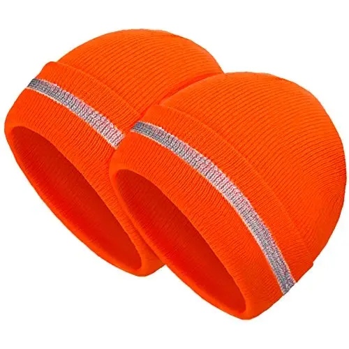 Geyoga 2 Pieces Adult Reflective Knit Beanie Hats Warm Winter Hats Headwear for Work Running - GEYOGA