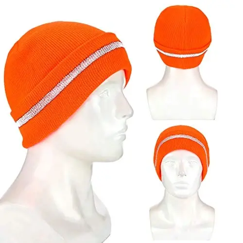 Geyoga 2 Pack Adult Reflective Knit Beanie Hats Warm Winter Headwear with Reflective Stripes for Outdoor Work, Running & More - 6