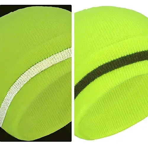 Geyoga 2 Pack Adult Reflective Knit Beanie Hats Warm Winter Headwear with Reflective Stripes for Outdoor Work, Running & More - 4