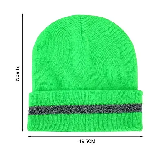 Geyoga 2 Pack Adult Reflective Knit Beanie Hats Warm Winter Headwear with Reflective Stripes for Outdoor Work, Running & More - 5