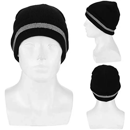 Geyoga 2 Pack Adult Reflective Knit Beanie Hats Warm Winter Headwear with Reflective Stripes for Outdoor Work, Running & More - 6