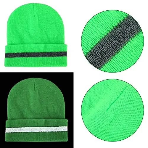 Geyoga 2 Pack Kattalar uchun aks ettiruvchi trikotaj shapkalar, ochiq havoda ishlash, yugurish va boshqalar uchun aks ettiruvchi chiziqli issiq qishki bosh kiyimlari - 4