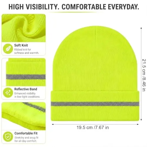 Geyoga 2 Pack Reflective Beanie Hats, High Visibility | Safety Hat with Reflective Strip for Night Running, Outdoor Work, Cycling, Warm and Knit Design for Roadside Workers, Joggers - Geyoga (1)
