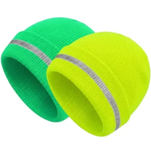 Geyoga 2 Pack Reflective Beanie Hats, High Visibility | Safety Hat with Reflective Strip for Night Running, Outdoor Work, Cycling, Warm and Knit Design for Roadside Workers, Joggers - 1