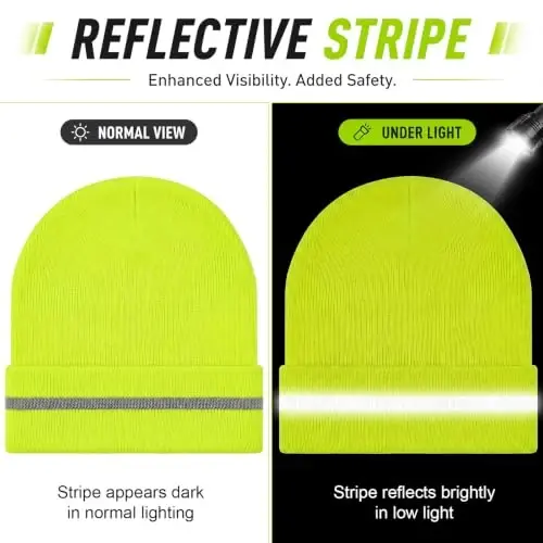 Geyoga 2 Pack Reflective Beanie Hats, High Visibility | Safety Hat with Reflective Strip for Night Running, Outdoor Work, Cycling, Warm and Knit Design for Roadside Workers, Joggers - 3