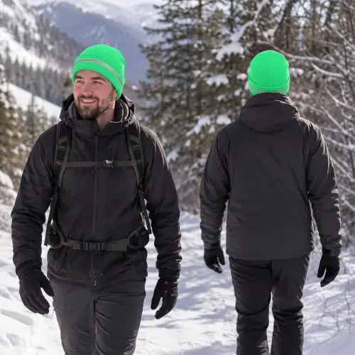 Geyoga 2 Pack Reflective Beanie Hats, High Visibility | Safety Hat with Reflective Strip for Night Running, Outdoor Work, Cycling, Warm and Knit Design for Roadside Workers, Joggers - 4