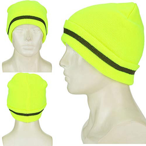 Geyoga 2 Pieces Adult Reflective Knit Beanie Hats Warm Winter Hats Headwear for Work Running - 6