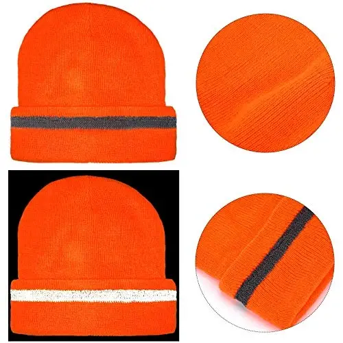 Geyoga 2 Pieces Adult Reflective Knit Beanie Hats Warm Winter Hats Headwear for Work Running - 4