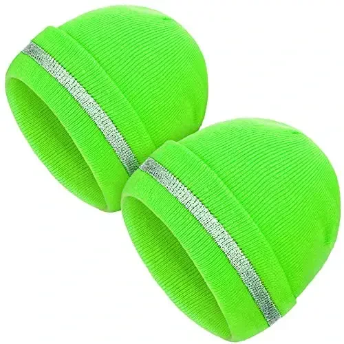 Geyoga 2 Pack Adult Reflective Knit Beanie Hats Warm Winter Headwear with Reflective Stripes for Outdoor Work, Running & More - Geyoga