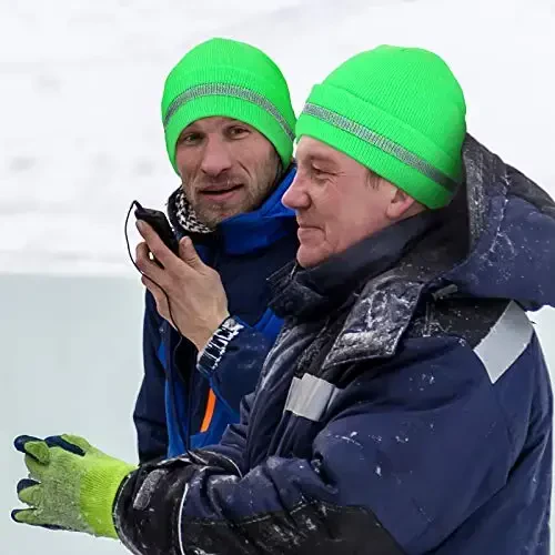 Geyoga 2 Pack Adult Reflective Knit Beanie Hats Warm Winter Headwear with Reflective Stripes for Outdoor Work, Running & More - Geyoga (1)