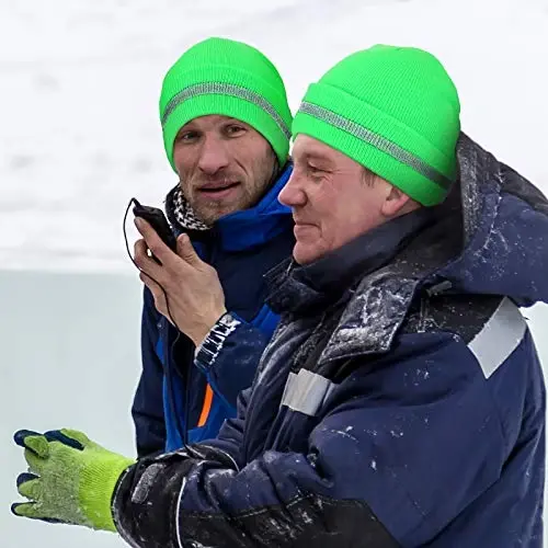 Geyoga 2 Pack Adult Reflective Knit Beanie Hats Warm Winter Headwear with Reflective Stripes for Outdoor Work, Running & More - Geyoga (1)
