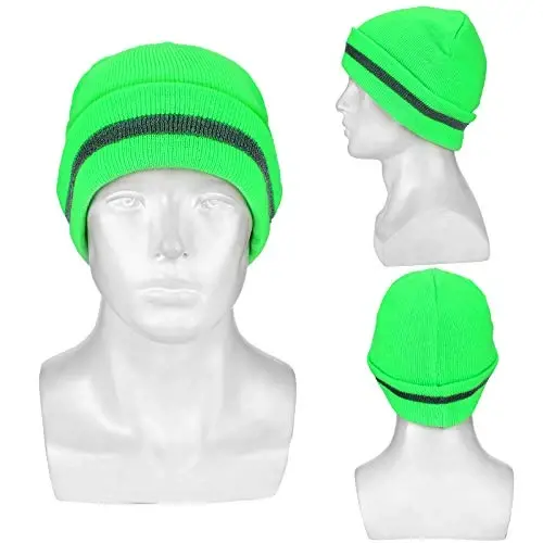 Geyoga 2 Pack Adult Reflective Knit Beanie Hats Warm Winter Headwear with Reflective Stripes for Outdoor Work, Running & More - 6