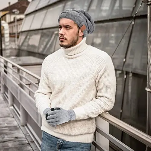 Geyoga 4 Pack Erkaklar uchun Qishki Shapkalar Beanie va Qo'lqoplar To'plami, Qishki Yumshoq Beanie Shlyapa Issiq Qo'lqoplar Astarli Trikotaj Qalin - 7