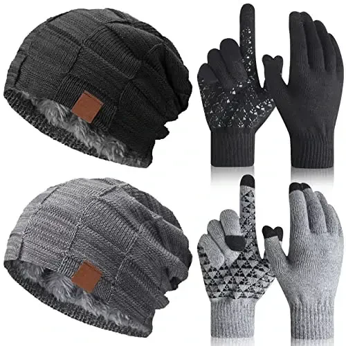 Geyoga 4 Pack Erkaklar uchun Qishki Shapkalar Beanie va Qo'lqoplar To'plami, Qishki Yumshoq Beanie Shlyapa Issiq Qo'lqoplar Astarli Trikotaj Qalin - 1